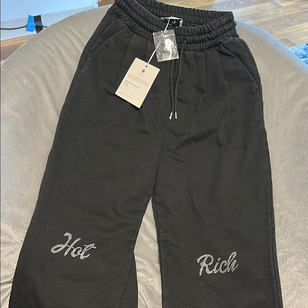 Women’s Black avavav Joggers with Embroidered bling Detail